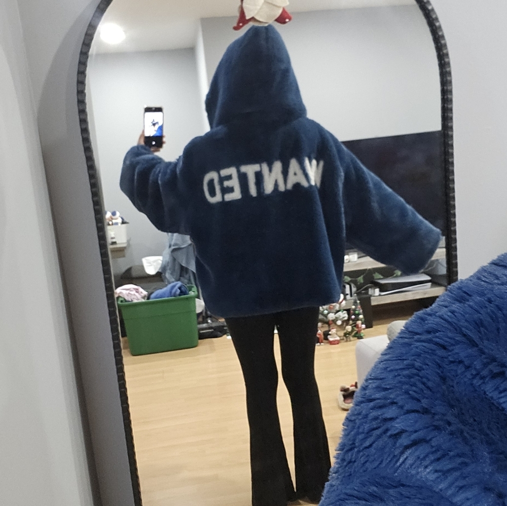 Faux Fur Blue Teddy Hooded Jacket